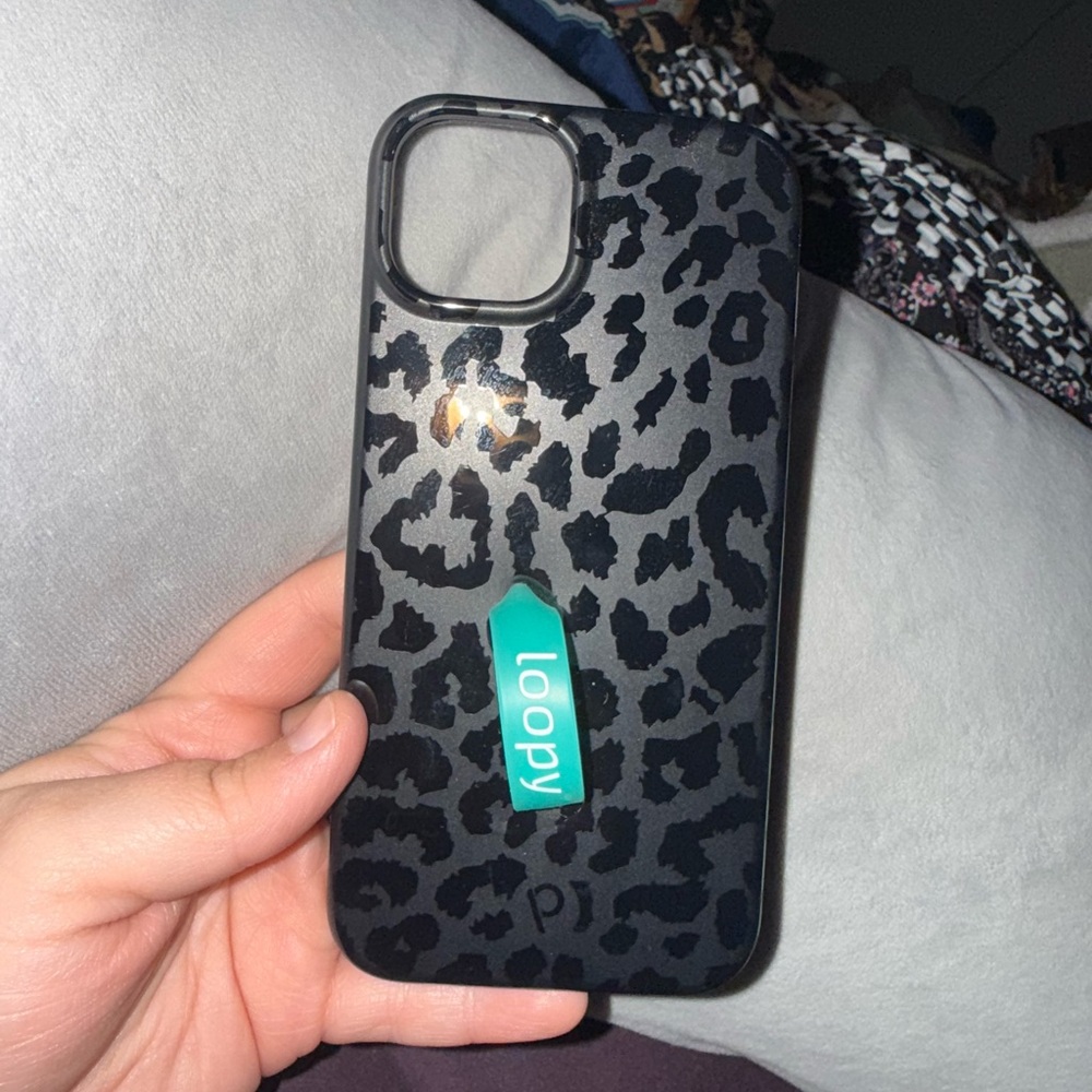 IPhone 15 Plus Loopy Case Black Leopard Print Phone Cover